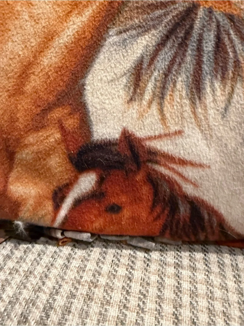 Fleece Horse Print Accent Pillow - Brown & White Horses